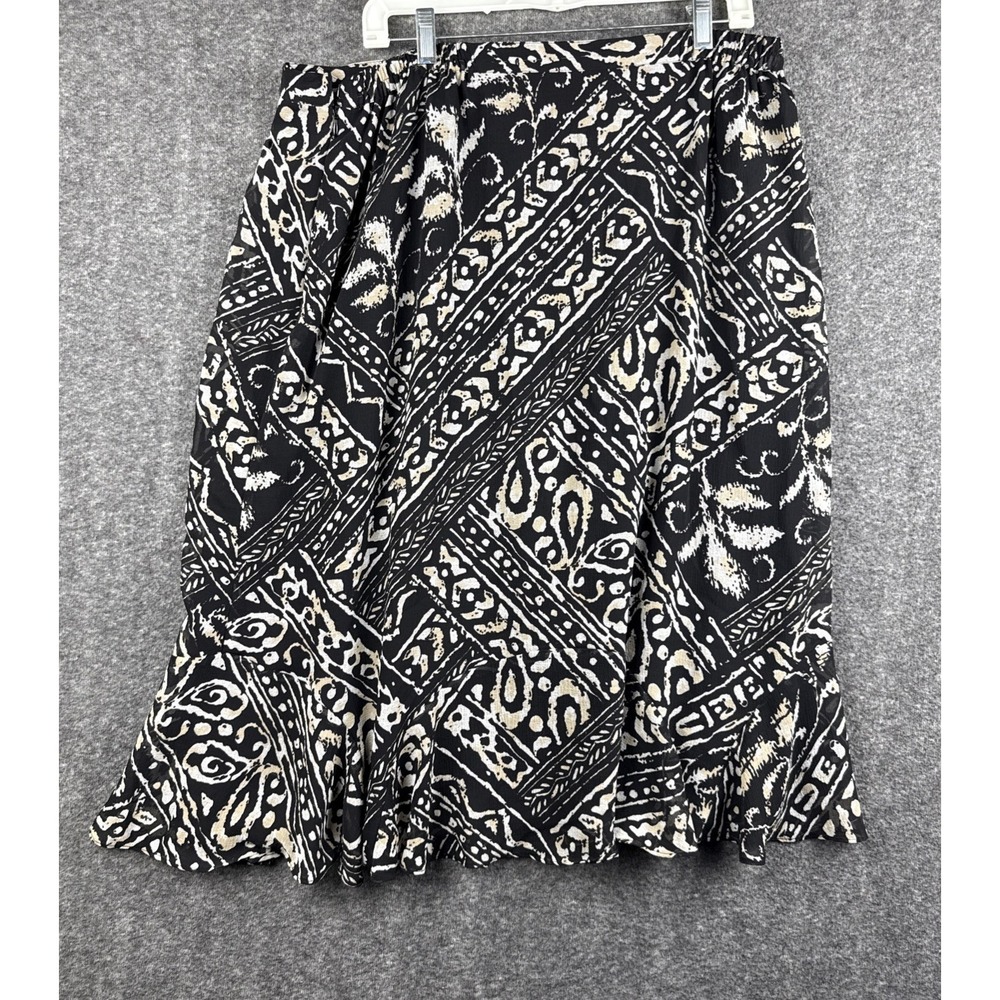 Alfred Dunner Skirt 16W Black Tan Patterned Midi Elastic Waist Career Plus Size - Picture 4 of 6
